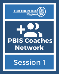 White image of a plus symbol with the title of the PBIS Coaches Network in the middle.